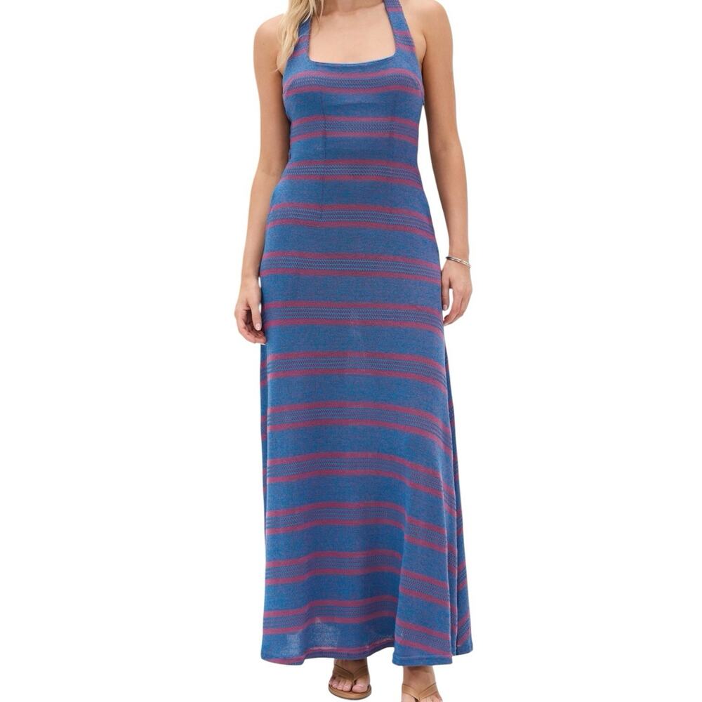 NWT 87ORIGINS Ijo Stripe Knit Maxi Dress Red Blue 8